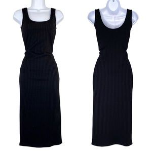 Classic Black Ribbed Bodycon Midi Tank Dress XS